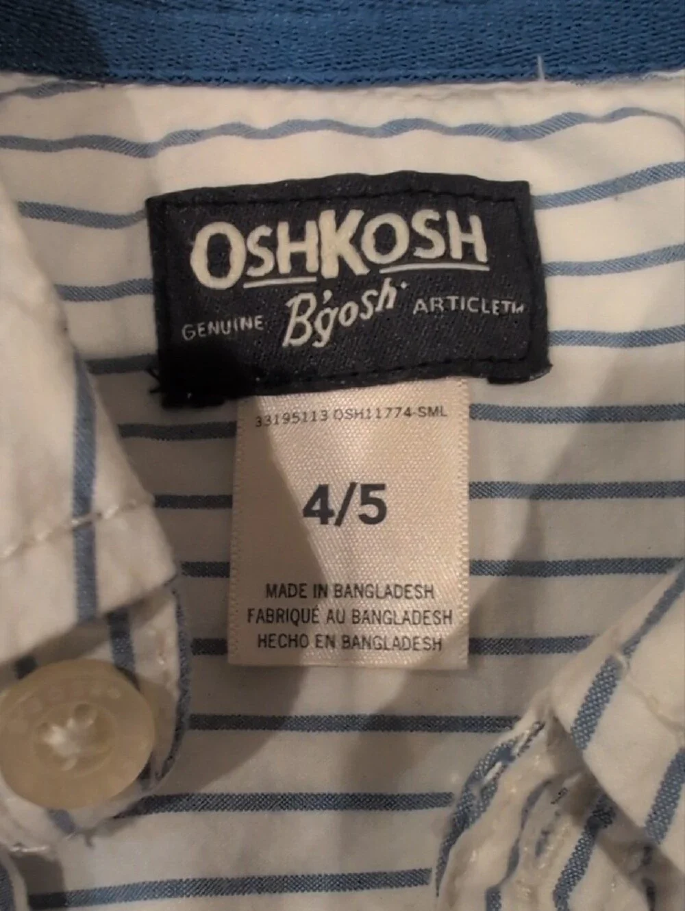 OshKosh B'gosh Boys White Button-Down Shirt with Blue Pinstripes